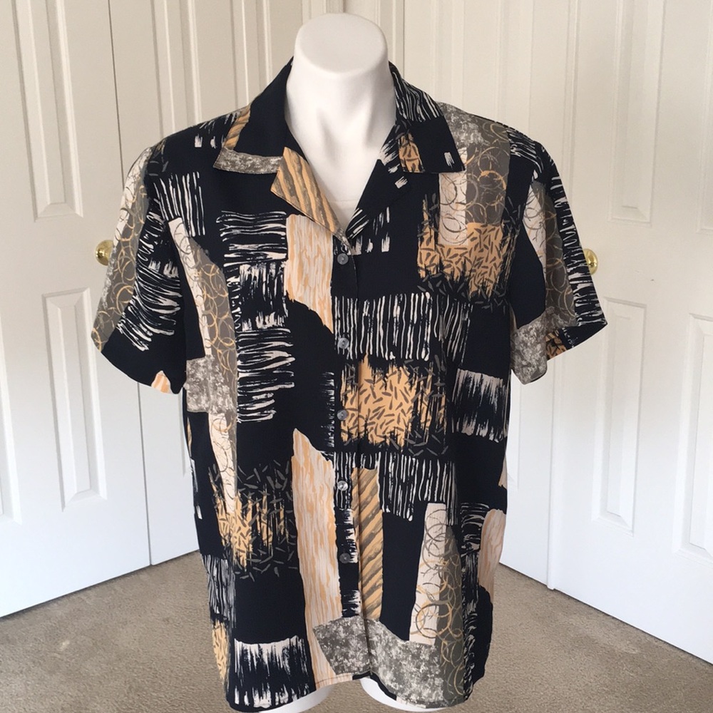 Notations Button Down Blouse with Camisole
